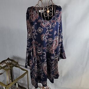 Dark Navy Floral Dress with Bell Sleeves